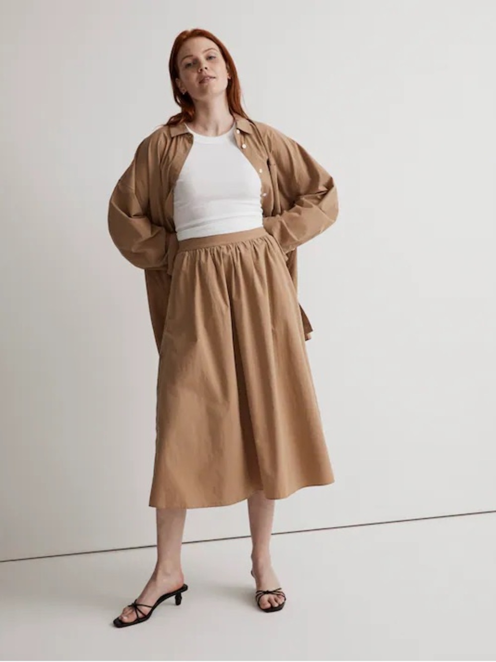 Madewell Skirt Womens Size XS Signature Poplin Side-Button Midi A-line Khaki